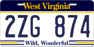 WV license plate 2ZG874