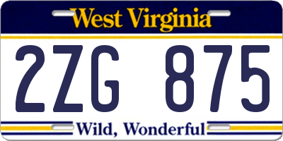 WV license plate 2ZG875