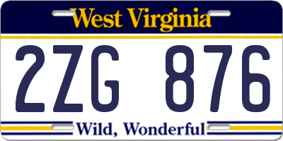 WV license plate 2ZG876