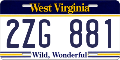 WV license plate 2ZG881