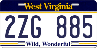 WV license plate 2ZG885