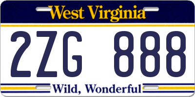 WV license plate 2ZG888