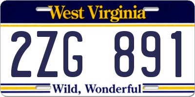 WV license plate 2ZG891
