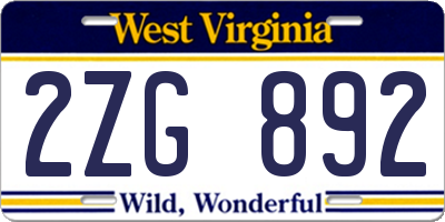 WV license plate 2ZG892