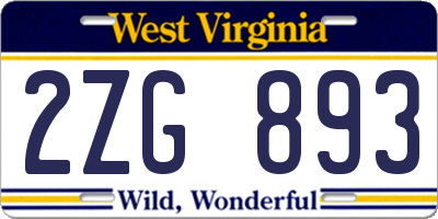 WV license plate 2ZG893