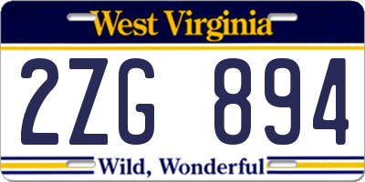 WV license plate 2ZG894
