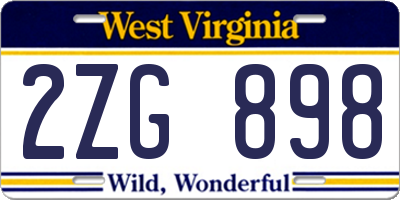 WV license plate 2ZG898