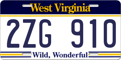 WV license plate 2ZG910