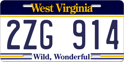 WV license plate 2ZG914