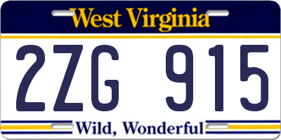 WV license plate 2ZG915
