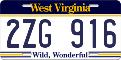 WV license plate 2ZG916