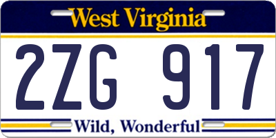 WV license plate 2ZG917