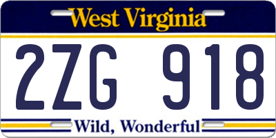 WV license plate 2ZG918