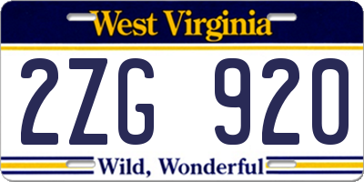 WV license plate 2ZG920