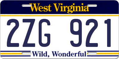 WV license plate 2ZG921