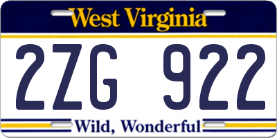WV license plate 2ZG922