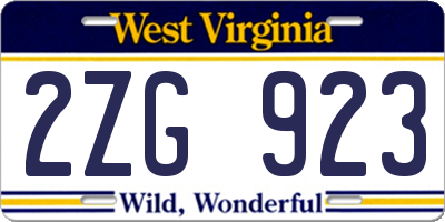 WV license plate 2ZG923