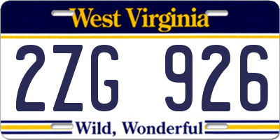 WV license plate 2ZG926