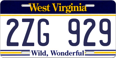 WV license plate 2ZG929