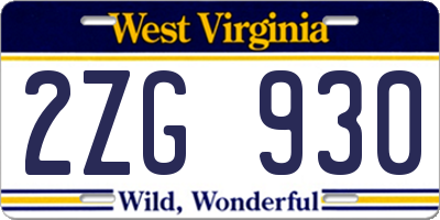 WV license plate 2ZG930