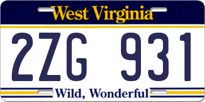 WV license plate 2ZG931