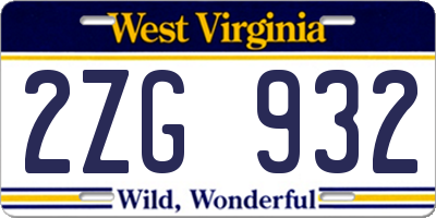 WV license plate 2ZG932