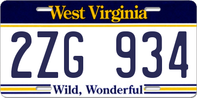 WV license plate 2ZG934