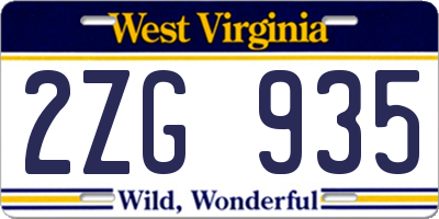 WV license plate 2ZG935