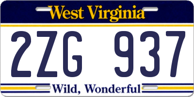 WV license plate 2ZG937