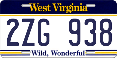 WV license plate 2ZG938