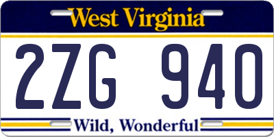 WV license plate 2ZG940