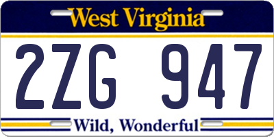 WV license plate 2ZG947