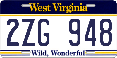 WV license plate 2ZG948