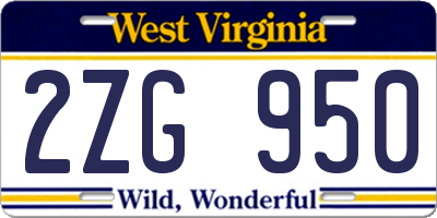 WV license plate 2ZG950
