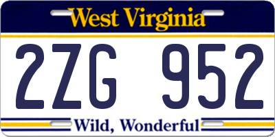 WV license plate 2ZG952