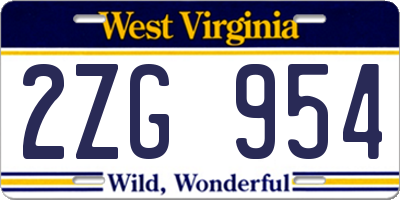 WV license plate 2ZG954