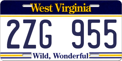 WV license plate 2ZG955