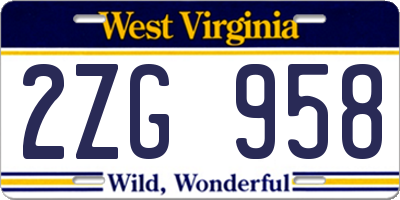 WV license plate 2ZG958