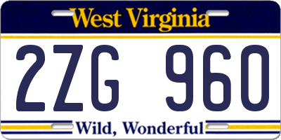 WV license plate 2ZG960
