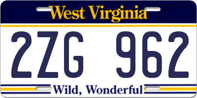 WV license plate 2ZG962