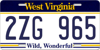 WV license plate 2ZG965