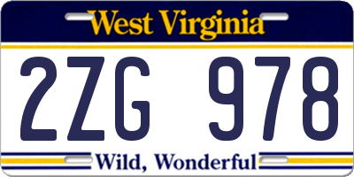 WV license plate 2ZG978