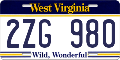 WV license plate 2ZG980