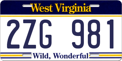 WV license plate 2ZG981