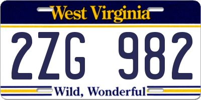 WV license plate 2ZG982