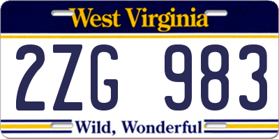 WV license plate 2ZG983