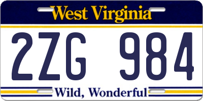 WV license plate 2ZG984