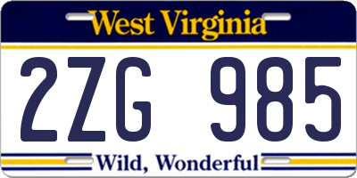 WV license plate 2ZG985