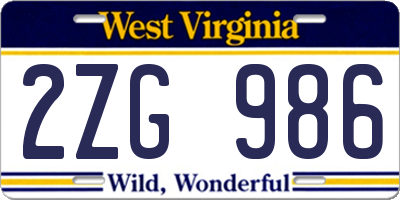 WV license plate 2ZG986