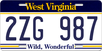 WV license plate 2ZG987